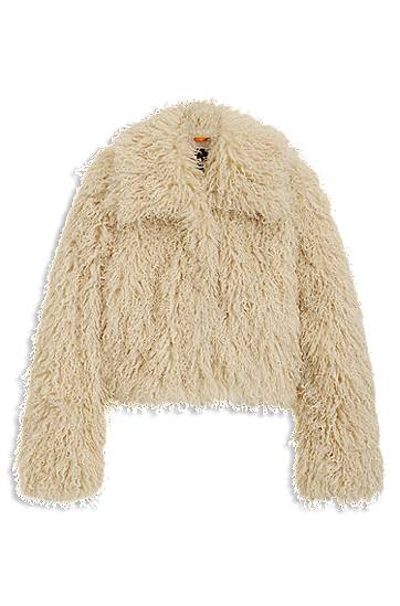 Bunda BOSS Cropped Mongolian Faux Fur Jacket Béžová | 50547960