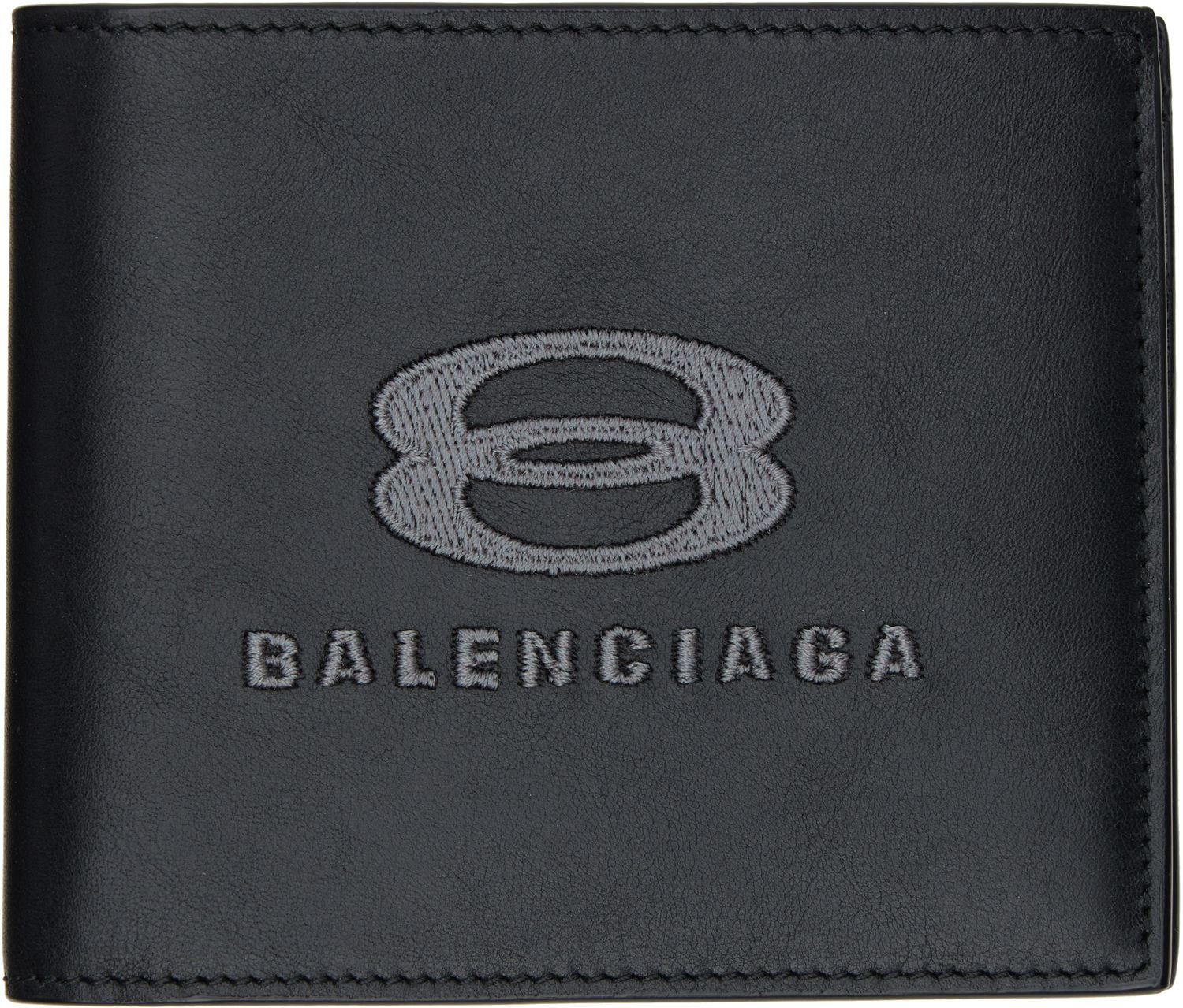Peňaženka Balenciaga Black Leather Embroidered Logo Bifold Wallet Čierna | 8067512ABDN1000, 0