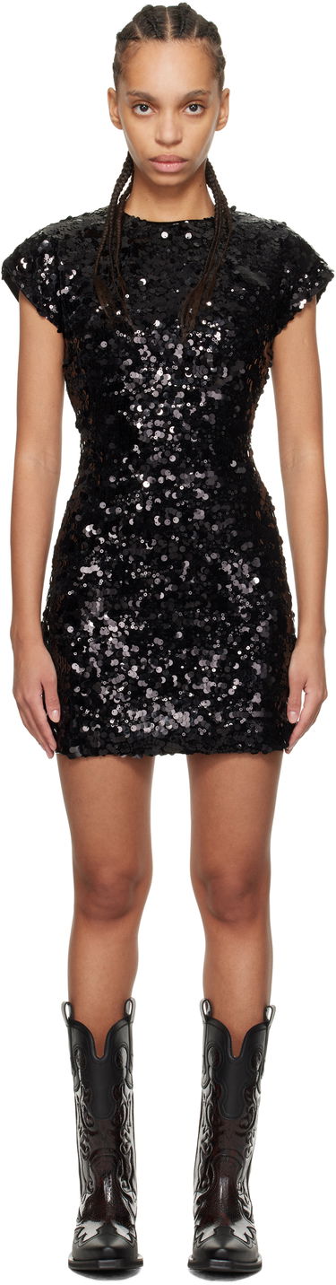 Šaty GANNI GANNI Velvet Sequined Mini Dress Čierna | T4045, 0