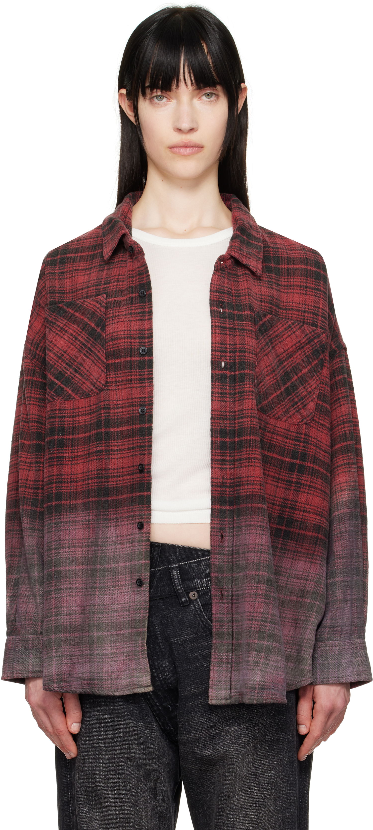 Košeľa R13 R13 Dip-Dye Plaid Overshirt Červená | R13WR015-R460B, 0