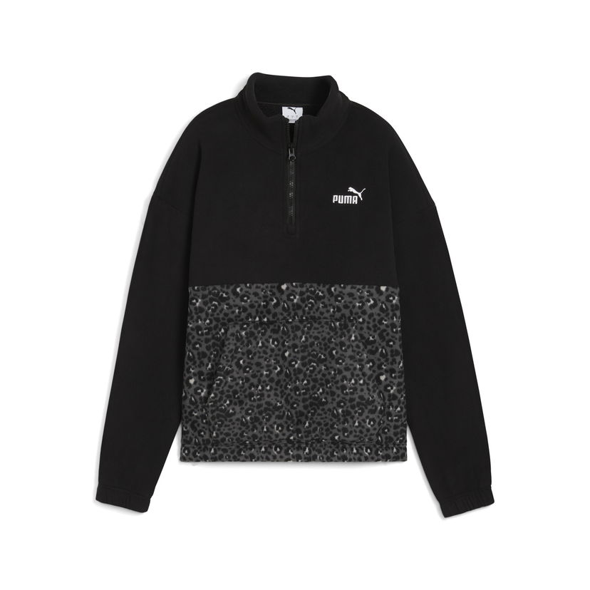 Mikina Puma Essentials Animal Print Fleece Half-Zip Sweatshirt Čierna | 688083_01