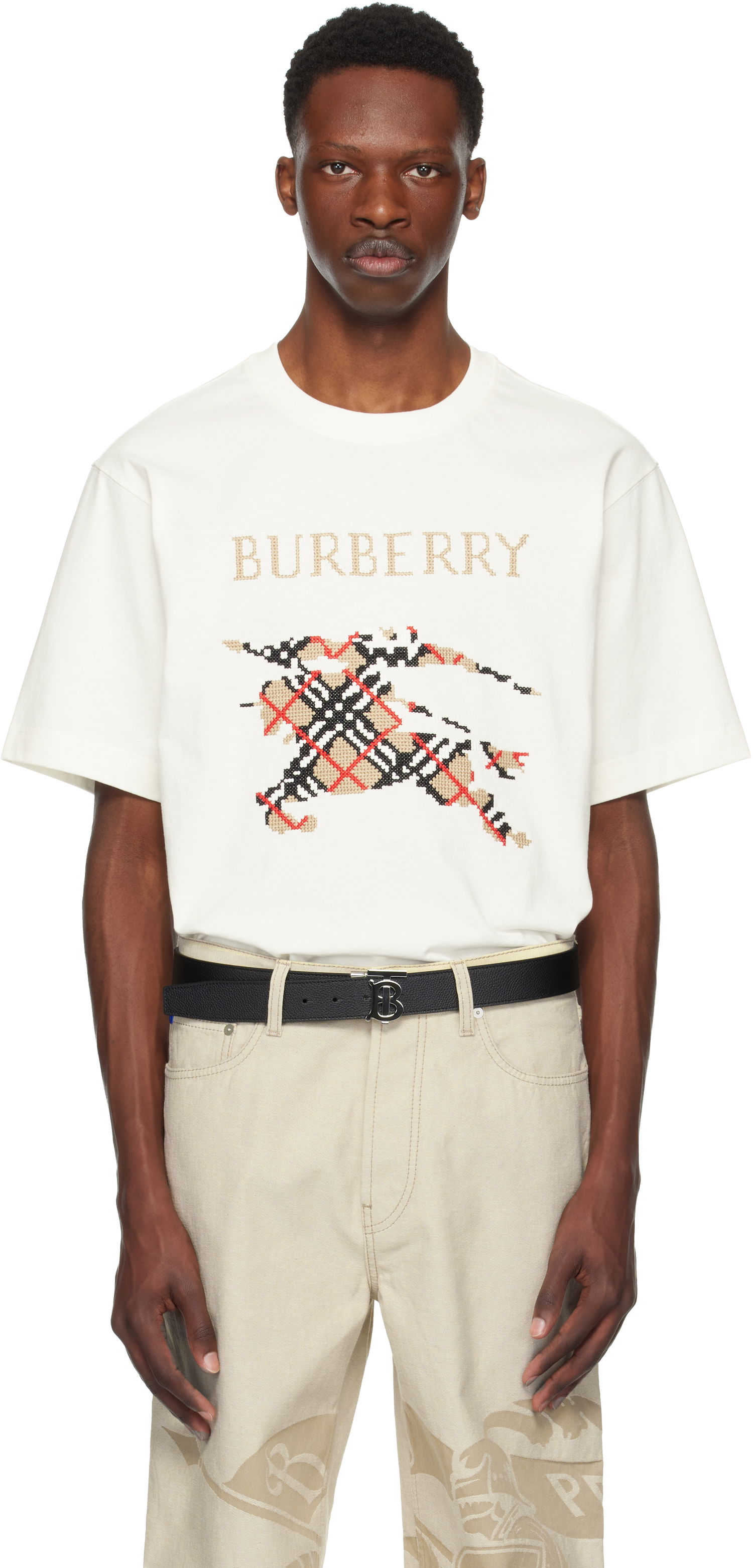 Tričko Burberry Cross Stitch EKD Cotton T-Shirt Biela | 8110116, 0