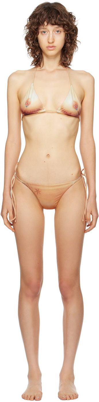 Plavky Jean Paul Gaultier 'The Body Tattoo' Triangle Bikini Béžová | 23/15-F-SG020-J535-25/23/15-F-S, 0