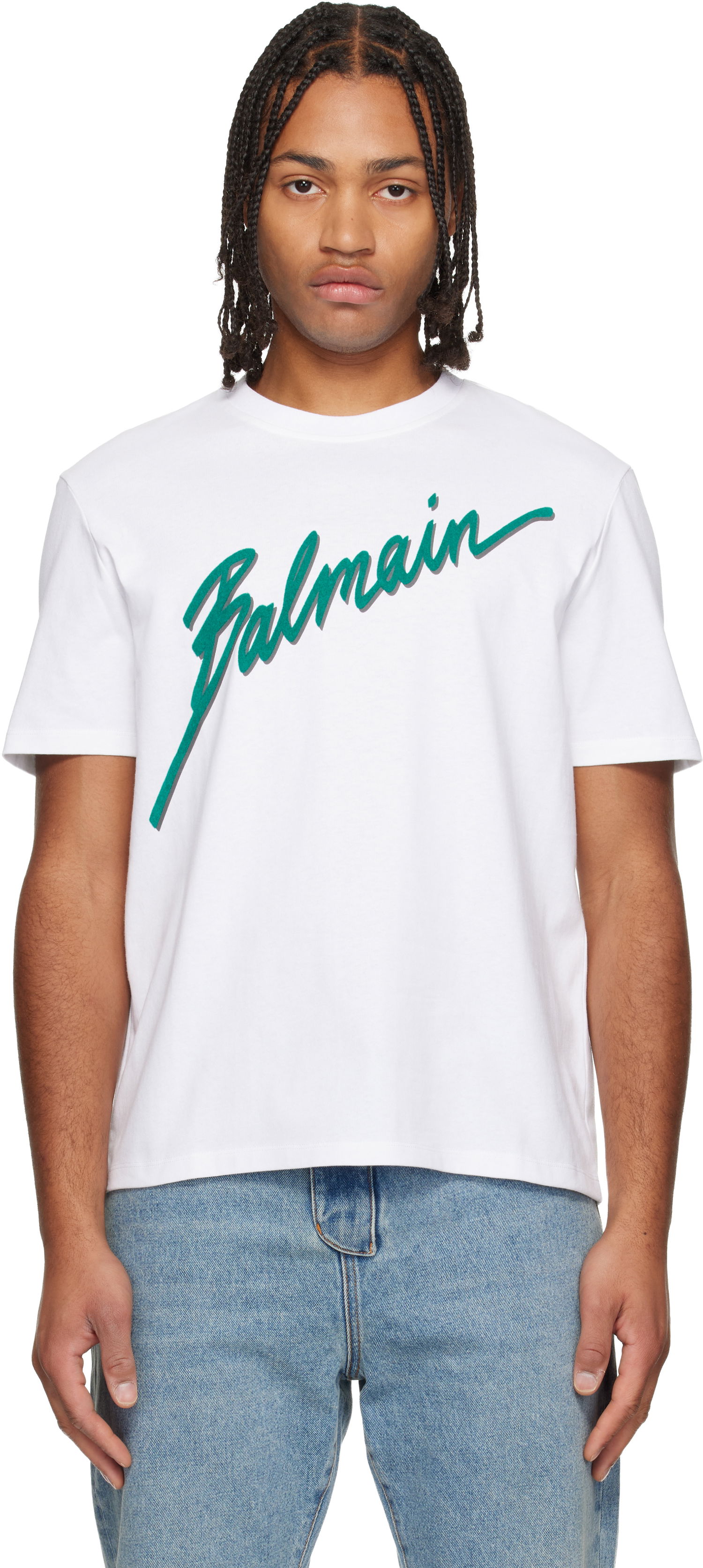 Tričko Balmain 'Balmain' Flocked T-shirt Biela | FH1EG000BC86, 0