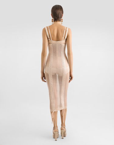 Šaty Dolce & Gabbana Dolce & Gabbana Light Tulle Calf-Length Corset Slip Dress Béžová | F6TTMTFLRDAF1218, 2