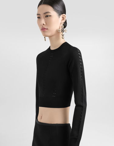Sveter Dolce & Gabbana Dolce & Gabbana Cropped Viscose Knit Sweater Čierna | FXX93TJAIRMN0000, 3