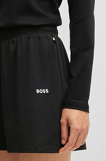 Šortky BOSS BOSS Stretch Cotton Pyjama Shorts with Drawstring and Logo Print Čierna | 50515606, 1