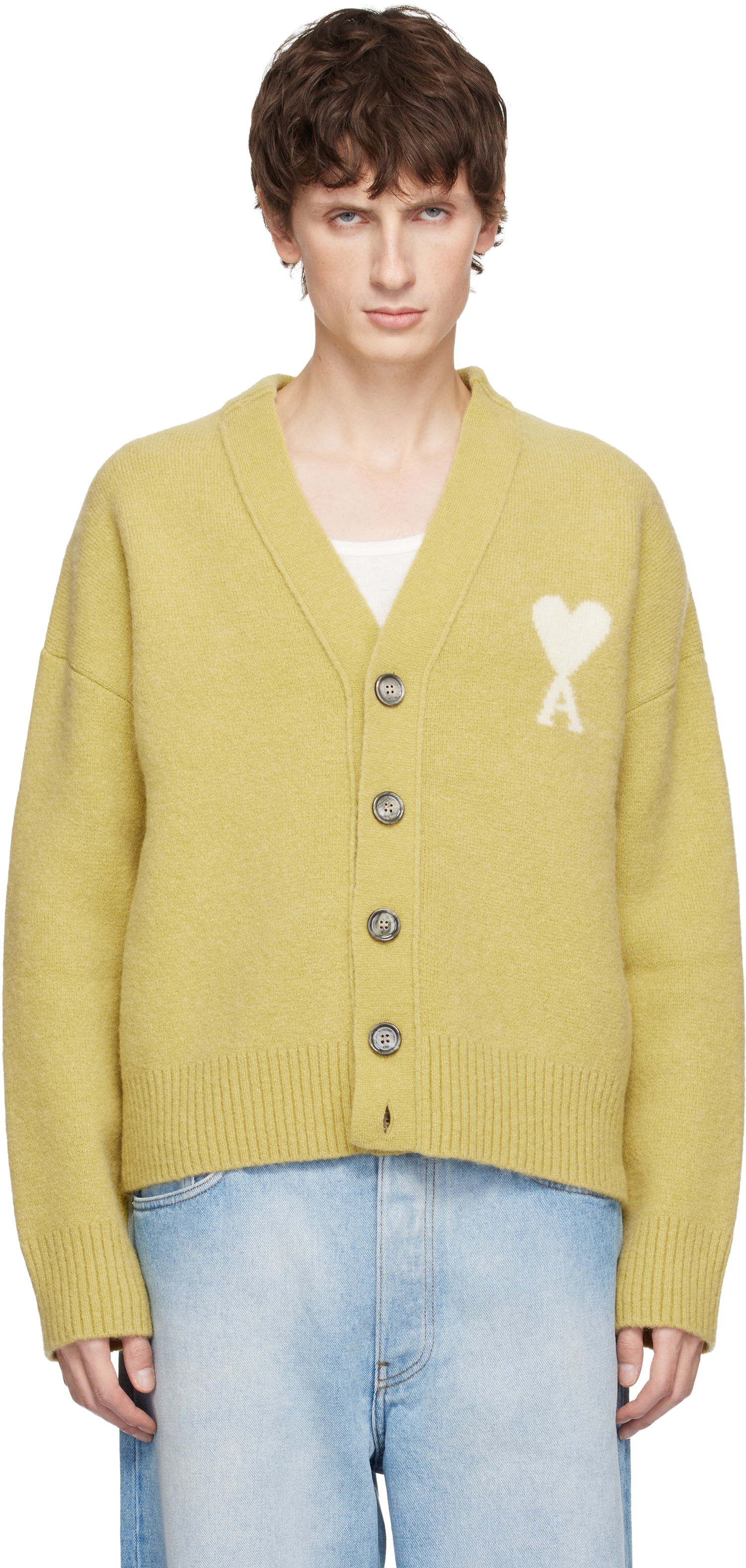 Sveter AMI Alpaca Ami De Coeur Cardigan Žltá | H25UKC365.KN0135, 0