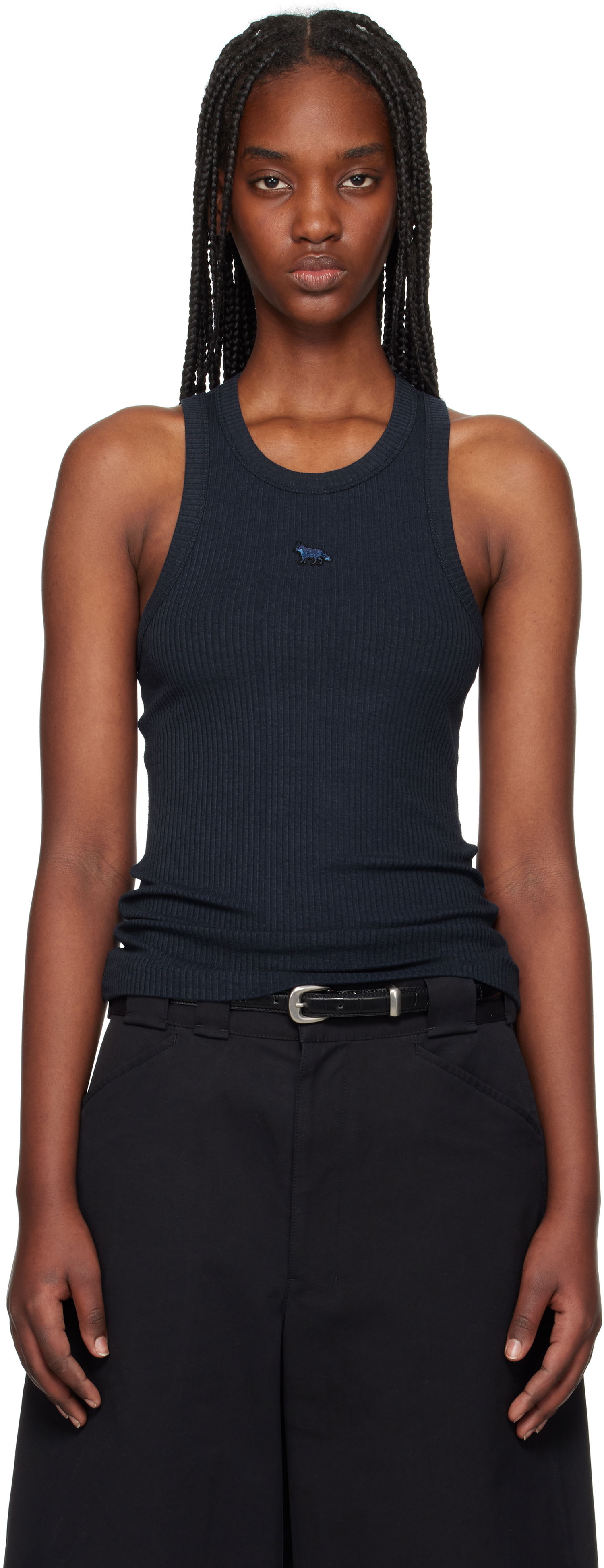 Tielko MAISON KITSUNÉ Maison Kitsuné Baby Fox Patch Ribbed Tank Top Navy | OW00604KJ0134, 0