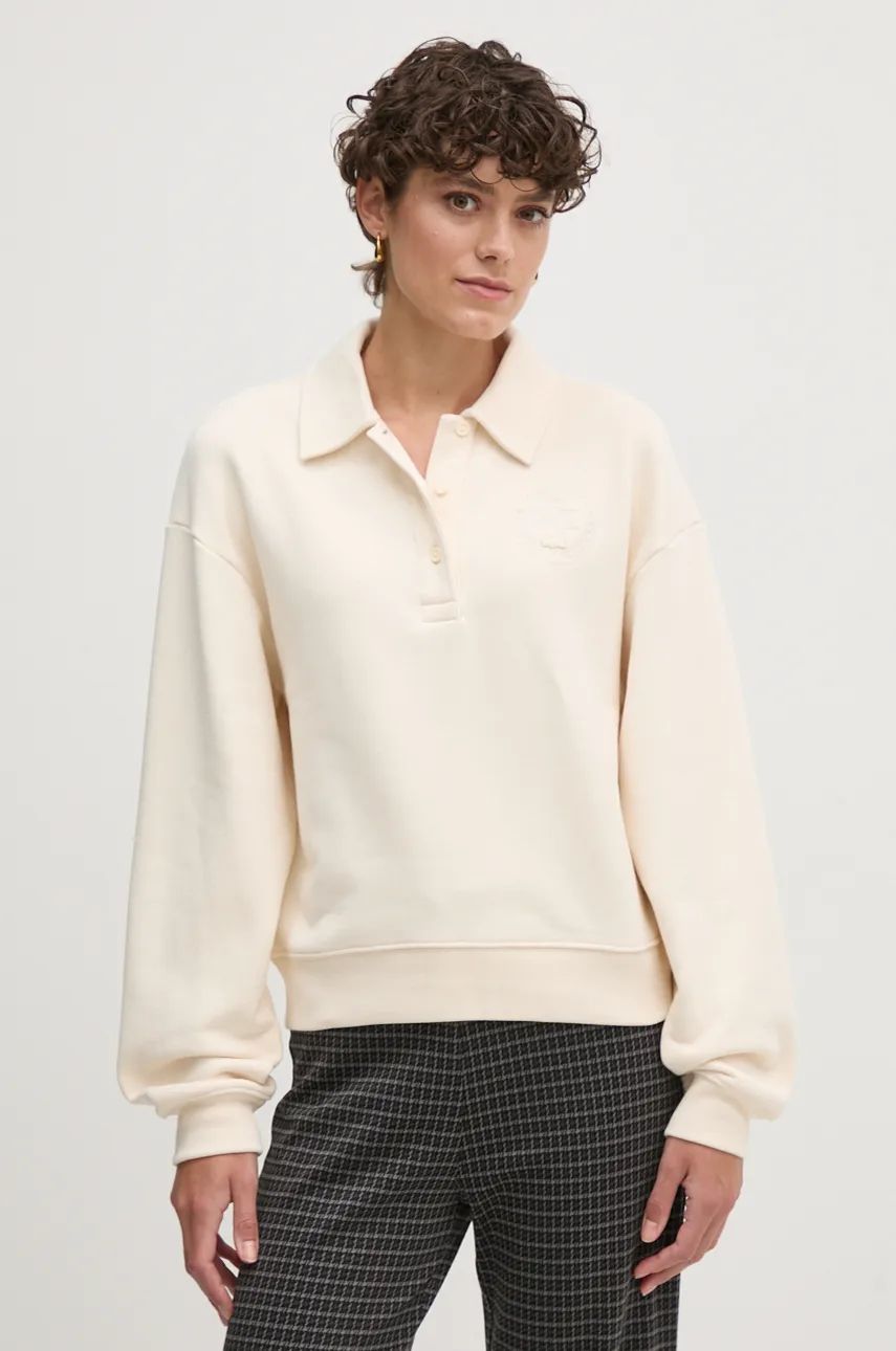 Mikina Lacoste Women's Beige Polo Neck Sweatshirt Béžová | SF2641, 0