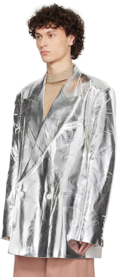 Bunda Dries Van Noten Dries Van Noten Double-Breasted Blazer Metalická | 251-020438-1522, 3