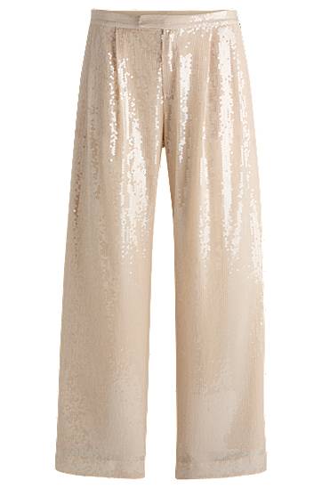Nohavice BOSS Sequined Stretch Wide-Leg Trousers Béžová | 50524262, 0