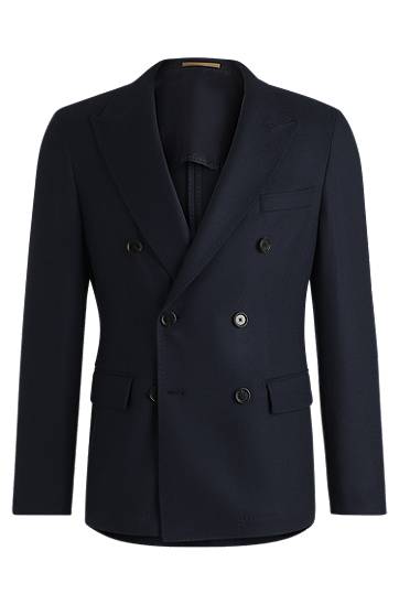 Bunda BOSS Slim Fit Micro-Patterned Virgin Wool Blazer Navy | 50533736, 0