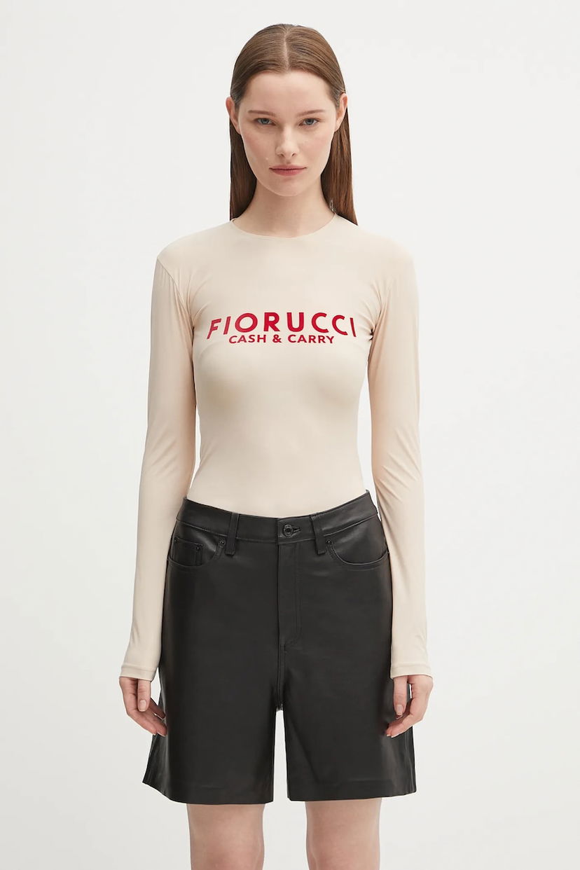 Tričko Fiorucci Fiorucci Cash & Carry Long Sleeve T-Shirt Béžová | W02FPTBO430LY01NA01