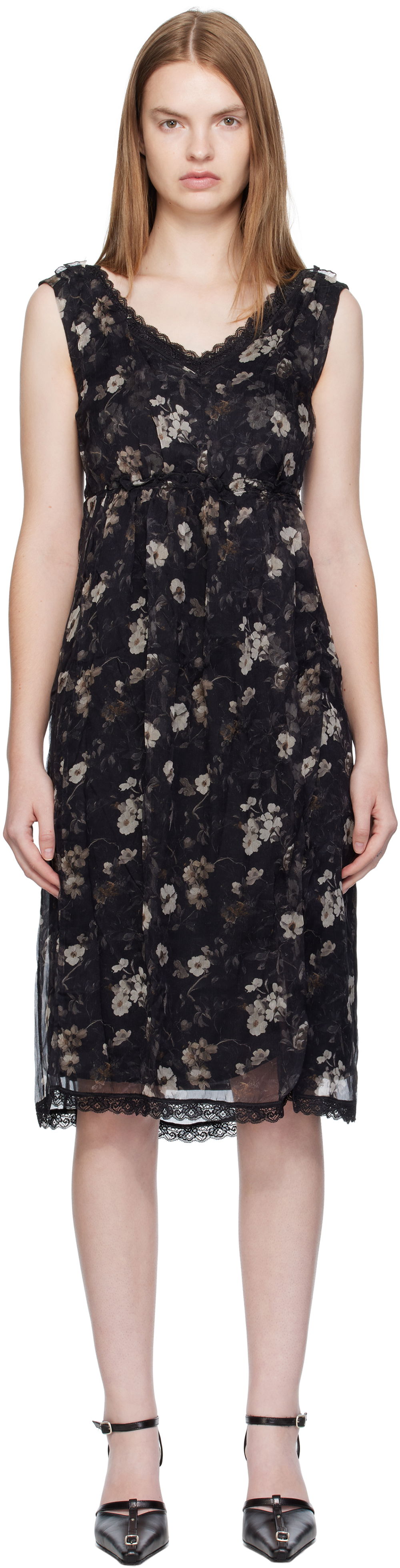 Šaty R13 R13 Sleeveless V-Neck Floral Midi Dress Čierna | R13WR476-R589A, 0