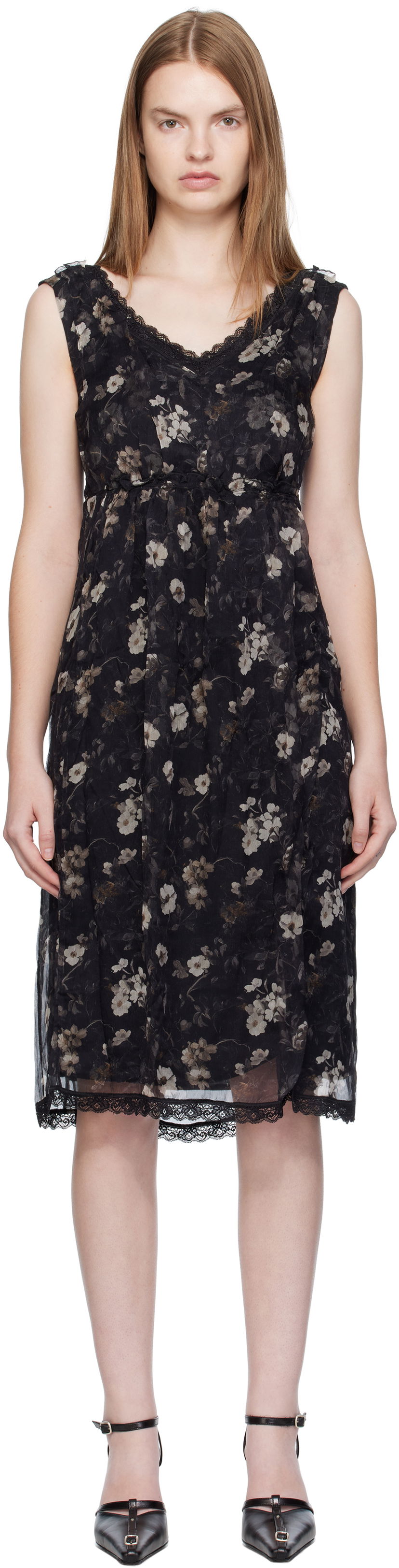 Šaty R13 R13 Sleeveless V-Neck Floral Midi Dress Čierna | R13WR476-R589A