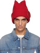 LOVERBOY Rib Knit Peak Beanie with Button Detail