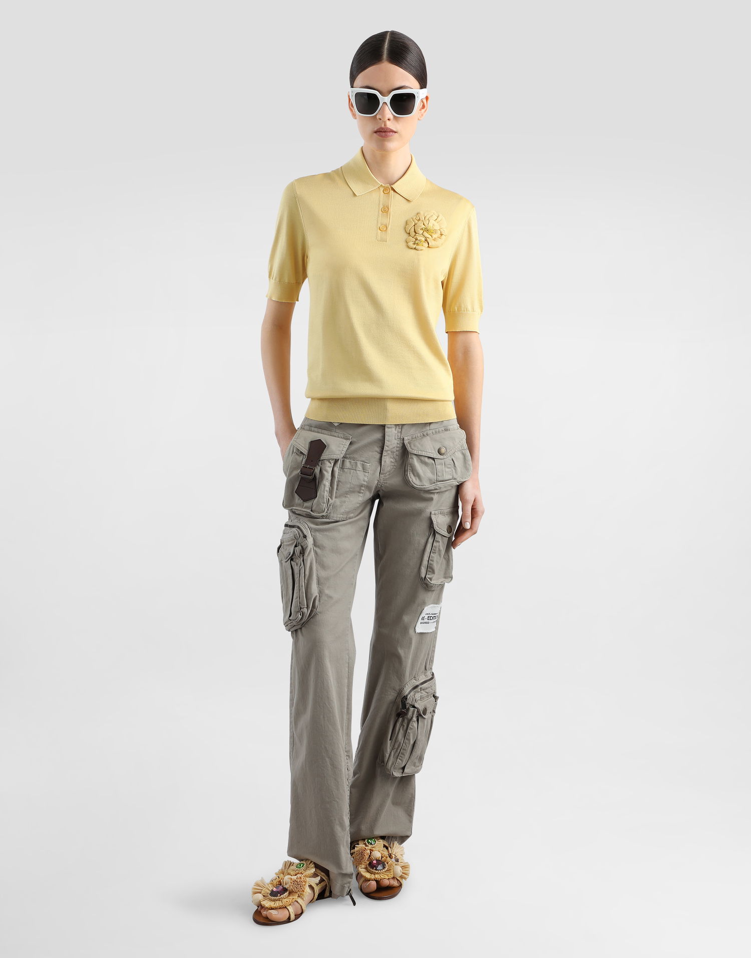 Polo tričko Dolce & Gabbana Dolce & Gabbana Silk Polo Shirt with Flower Brooch Žltá | FXZ06ZJBSO1A0007, 1
