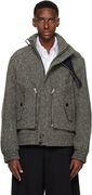 Dries Van Noten Tweed Bomber Jacket with Asymmetric Collar