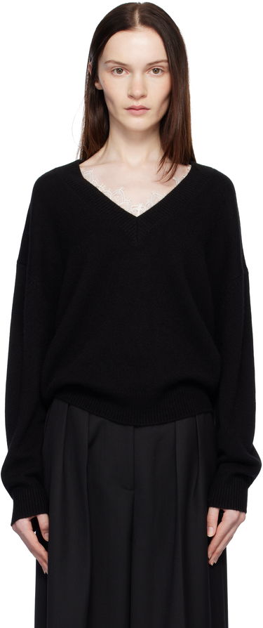 Sveter Anine Bing Lee Lace Trim V-Neck Sweater Čierna | A-09-3280-000, 0