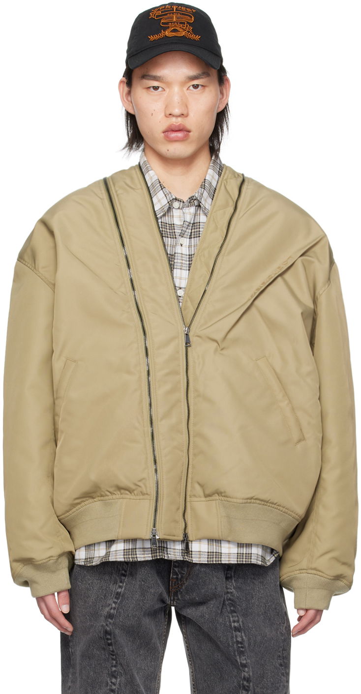 Bomber bunda Y/PROJECT Beige Double Zip Bomber Jacket Béžová | 203JA002, 0
