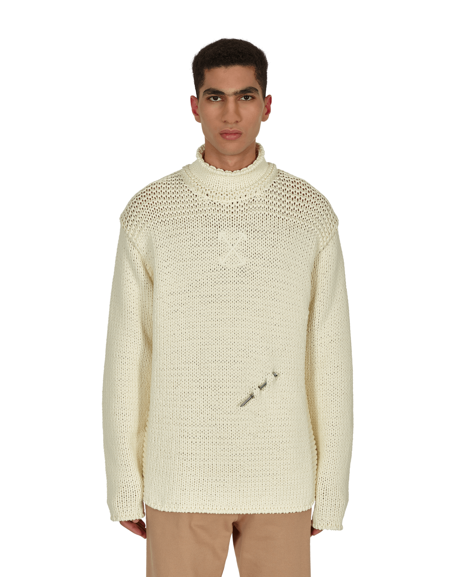 Sveter Off-White Meteornail Knit Zip Mockneck Sweater Béžová | OMHA122F21KNI001 6161, 1