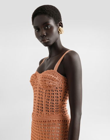 Tielko Dolce & Gabbana Dolce & Gabbana Crochet Knit Bustier Tank Top Oranžová | FXT70TJGMBHF0938, 3