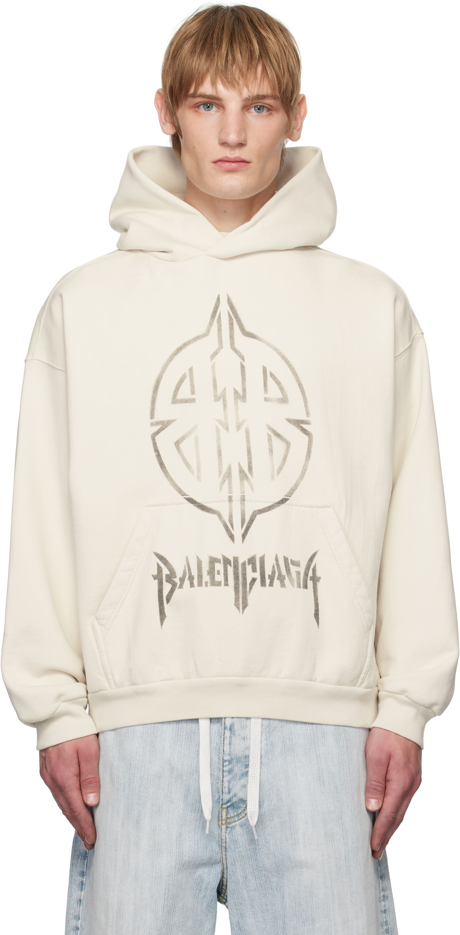 Mikina Balenciaga BB Stencil Hoodie Biela | 767877TQVT39784, 0