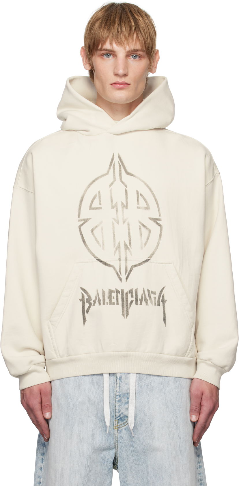 Mikina Balenciaga BB Stencil Hoodie Biela | 767877TQVT39784