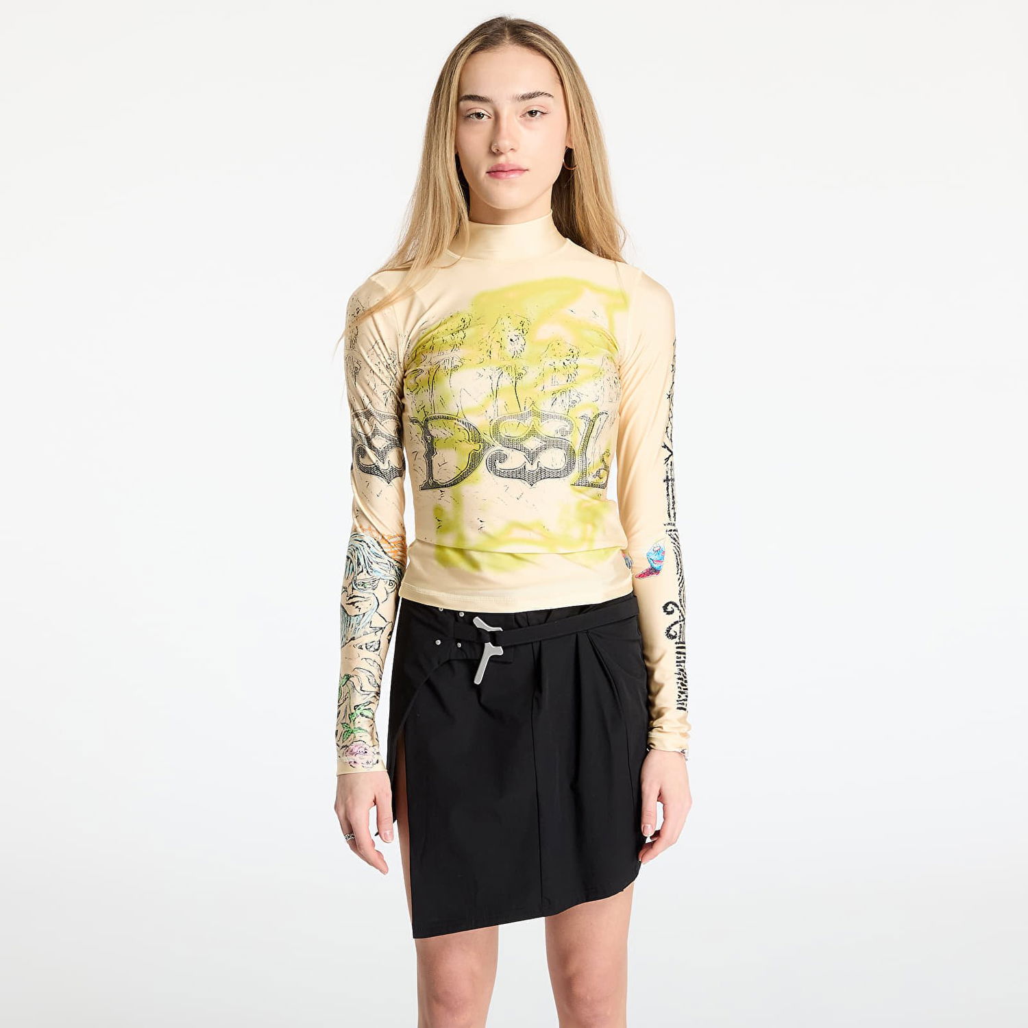 Tričko Diesel Diesel T-Imun Mock Neck Long Sleeve T-Shirt Béžová | A16640_0KNAU Wheat, 0