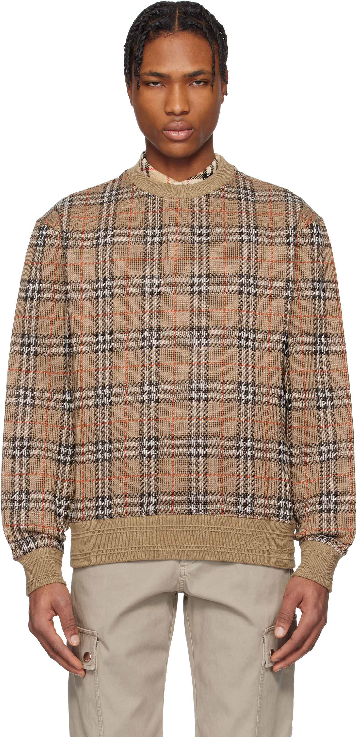 Sveter Burberry Burberry Check Cotton Blend Sweater Hnedá | 8102882, 0