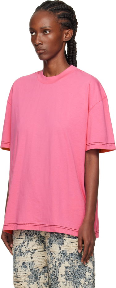 Tričko Acne Studios Oversized Crewneck T-shirt with Contrast Stitching Ružová | CL0388-, 3