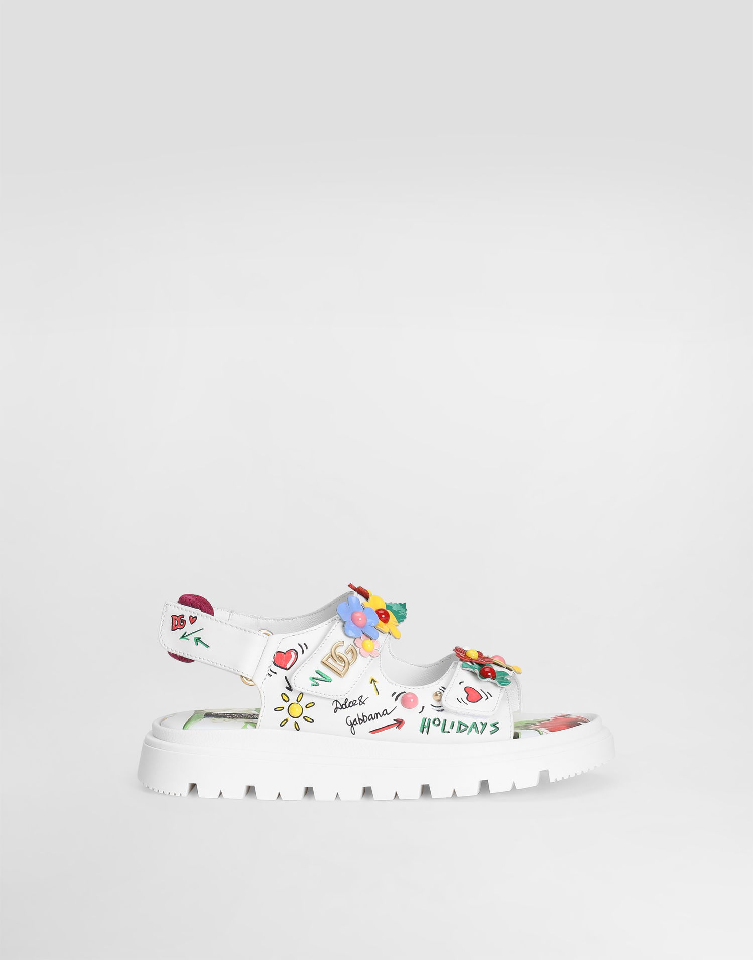 Doplnky Dolce & Gabbana Dolce & Gabbana Calfskin Sandals with Flower Appliqués Biela | D11127AU458HA5KU, 0