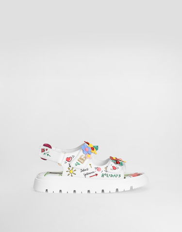 Doplnky Dolce & Gabbana Dolce & Gabbana Calfskin Sandals with Flower Appliqués Biela | D11127AU458HA5KU, 0