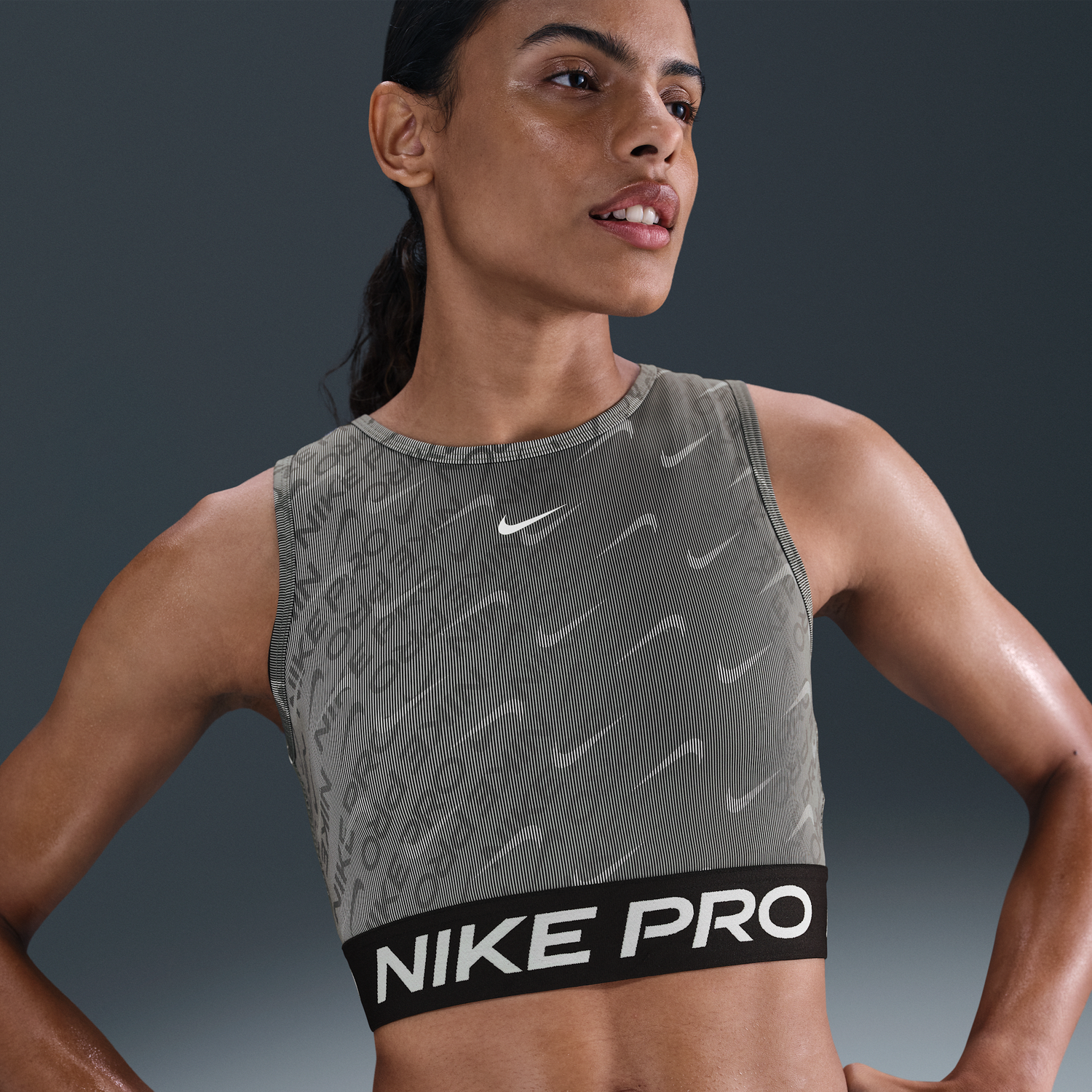 Crop Top Nike Nike Pro Dri-FIT Printed Crop Top Šedá | HQ5683-010, 0