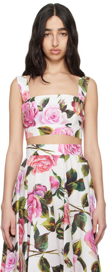 Sukňa Dolce & Gabbana Dolce&Gabbana Rose-Print Crop Top Biela | F7U70T HS5S4, 0