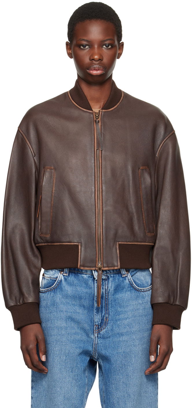 Bomber bunda Max Mara Weekend Max Mara Nappa Leather Bomber Jacket Hnedá | 2425446031600, 0