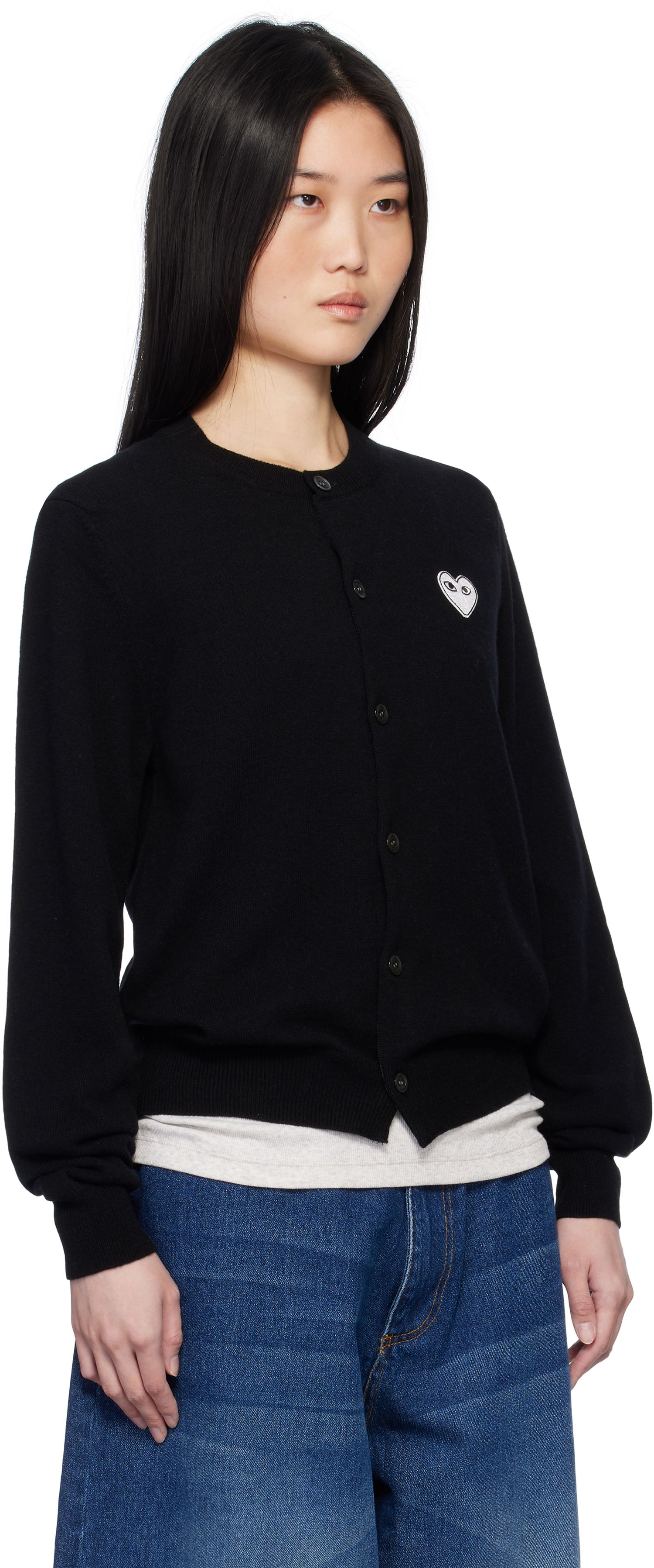 Sveter Comme des Garçons Black Cardigan With White Heart Čierna | AX-N061-051, 1