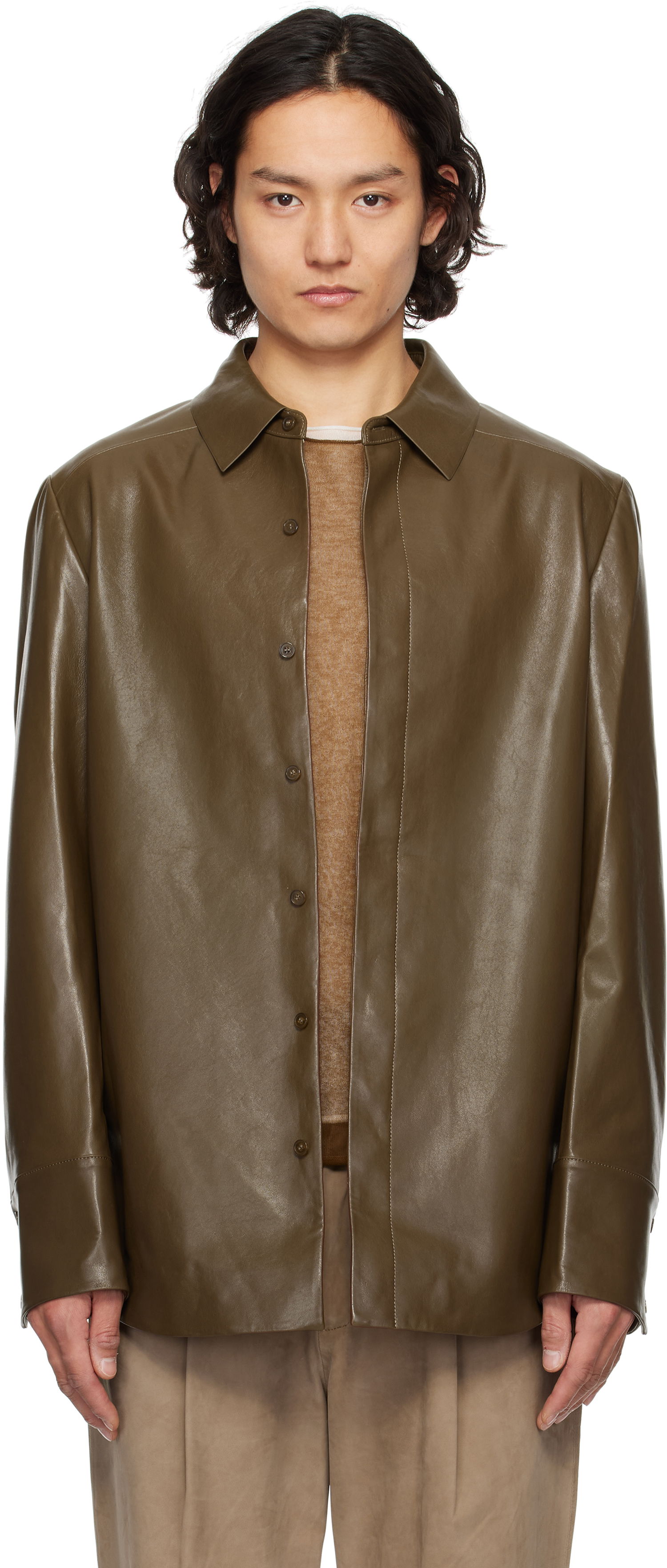 Košeľa Entire Studios Entire Studios Legacy Leather Button-Up Shirt Zelené | ESU-S25-13008-PE, 0