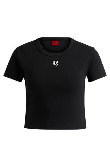 Crop Top BOSS Slim-Fit T-Shirt with Stacked Logo Embroidery by HUGO Čierna | 50512000, 0
