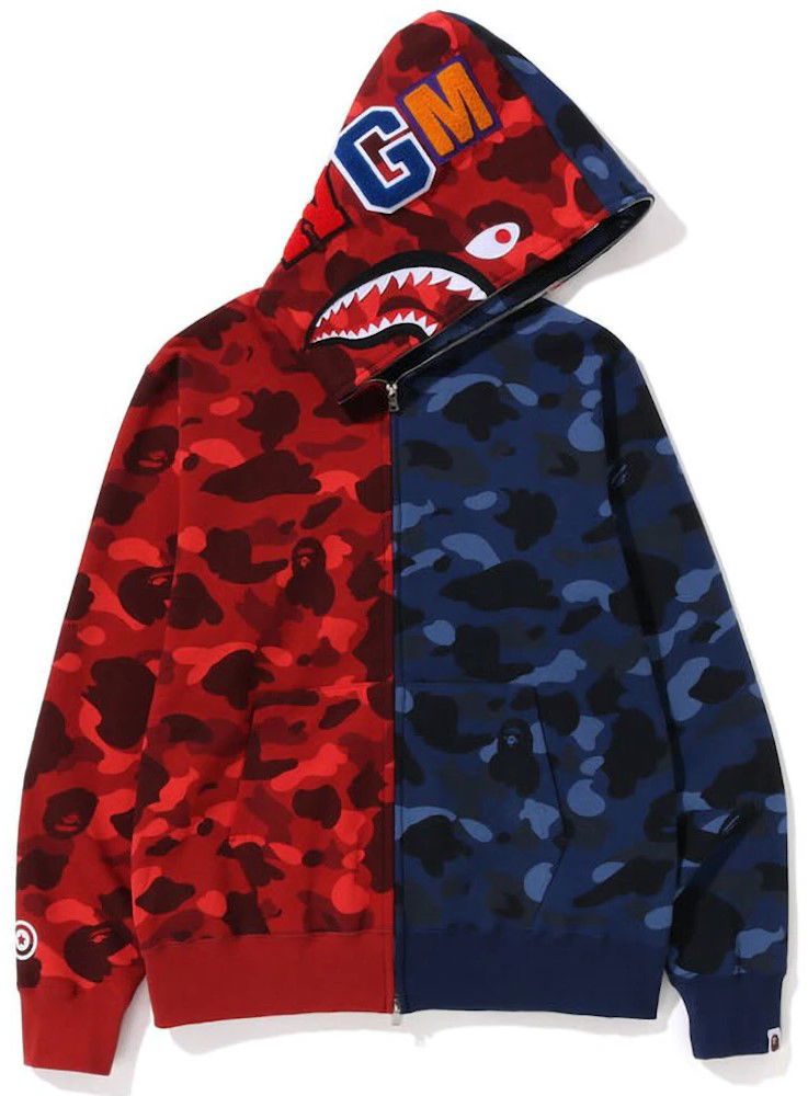 Mikina BAPE Bape Color Camo Shark Full Zip Hoodie Red/Navy Rôznofarebný | 001ZPI801017M-RED