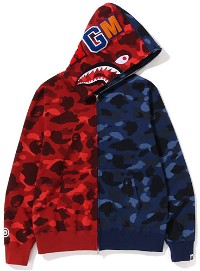 Bape Color Camo Shark Full Zip Hoodie Red/Navy