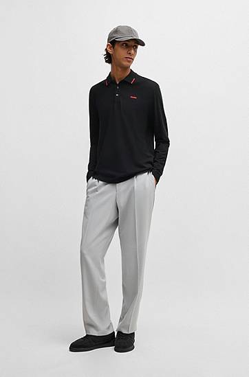 Polo tričko BOSS Hugo Long Sleeve Polo Shirt with Logo Detail Čierna | 50532067, 1