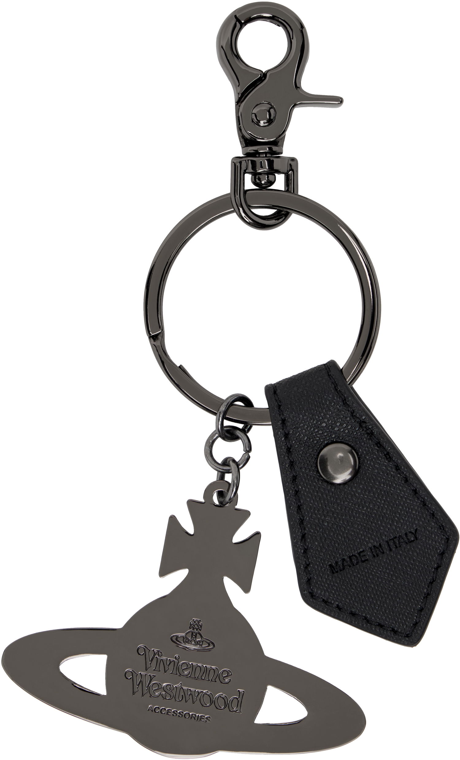 Kľúčenka Vivienne Westwood Vivienne Westwood Hammered Orb Keyring with Saffiano Leather Tag Čierna | 8203012GU-OM0014-, 1