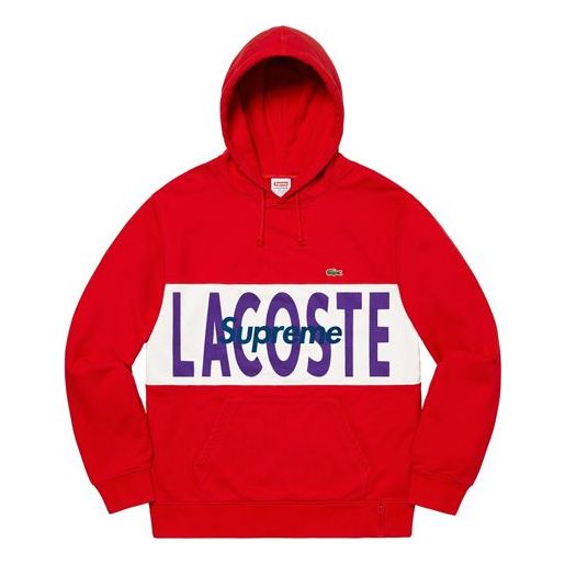 Mikina Supreme Lacoste x Supreme Logo Panel Hooded Sweatshirt Červená | SUP-FW19-512