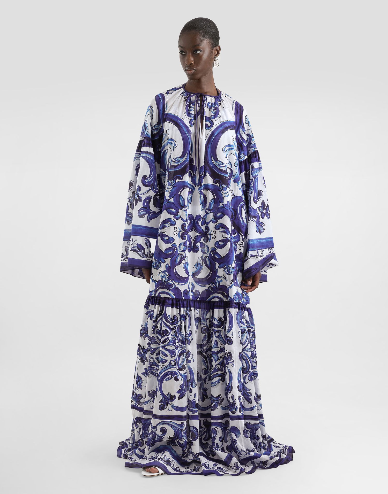 Šaty Dolce & Gabbana Dolce & Gabbana Majolica-Print Cotton Dress Modrá | I6KH5WFI5NFHB5DQ, 1