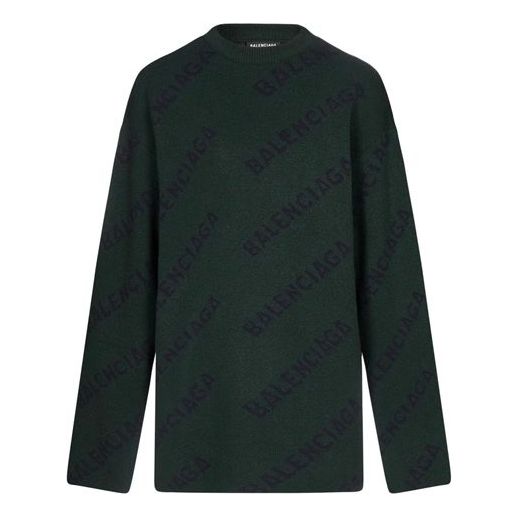 Sveter Balenciaga Crewneck Logo Wool Knit Sweater Zelené | 657400T15673050, 0