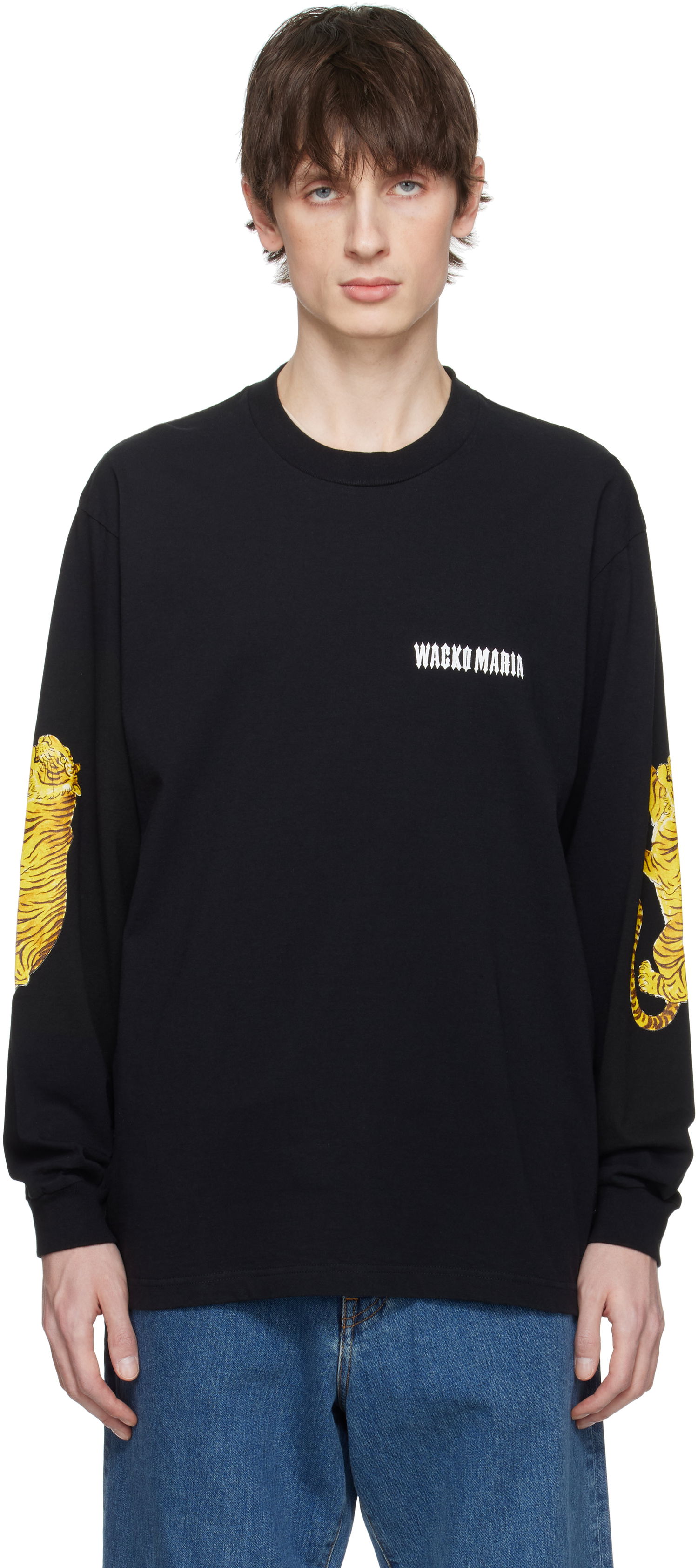 Tričko WACKO MARIA Wacko Maria Washed Tiger Print Crew Neck Longsleeve T-Shirt Čierna | 25SS-WMT-LT03, 0