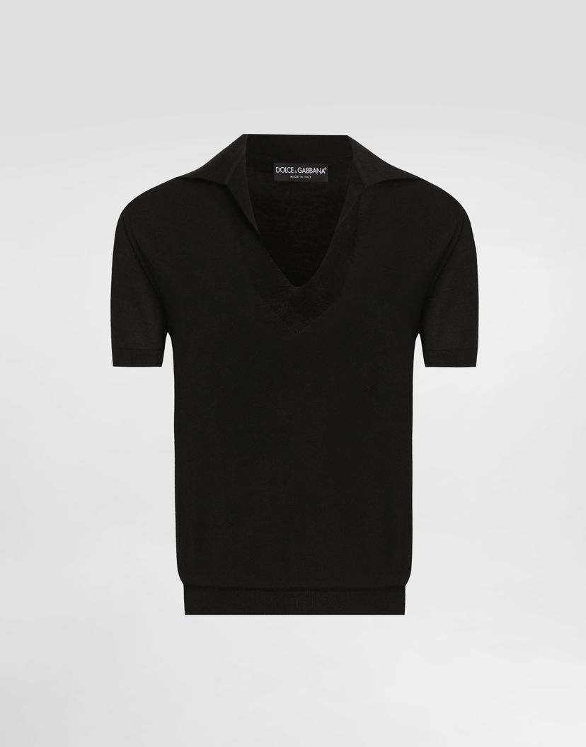 Polo tričko Dolce & Gabbana Dolce & Gabbana Cashmere Polo Pullover Čierna | FXZ34ZJBW0PN0000