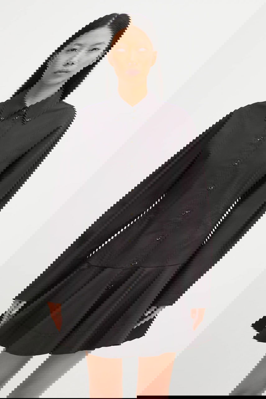 Šaty GANNI Stretch Cotton Buttoned Mini Shirt Dress Čierna | W1001, 0